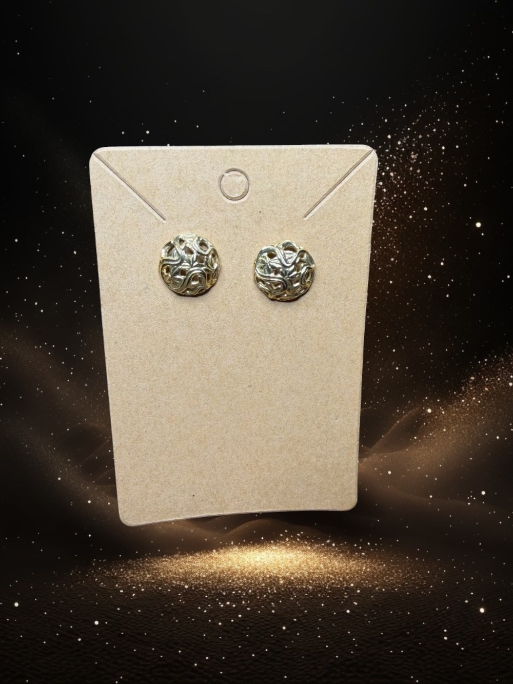 Goldtone Filigree Pierced Earring studs featuring intricate woven design ½” roun